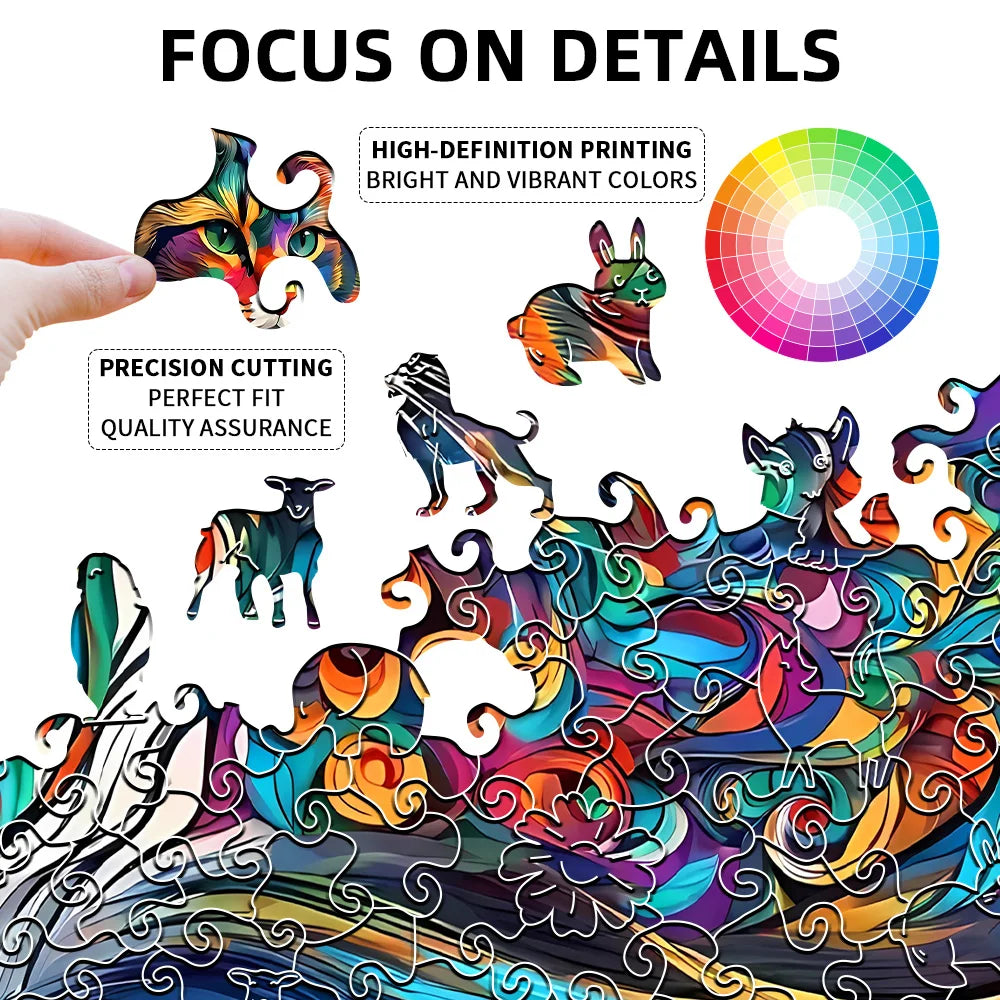 Chat coloré aux pièces en forme d'animaux