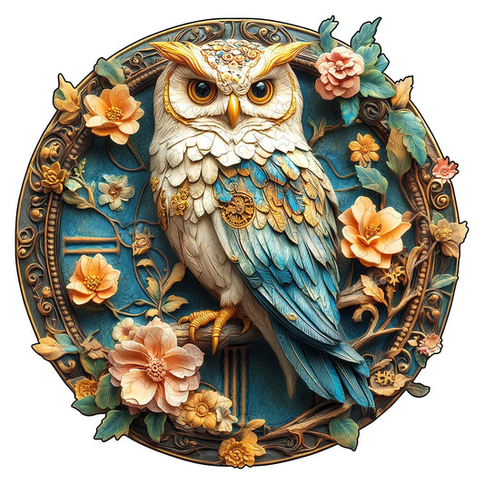Hibou dans un cercle fleuri