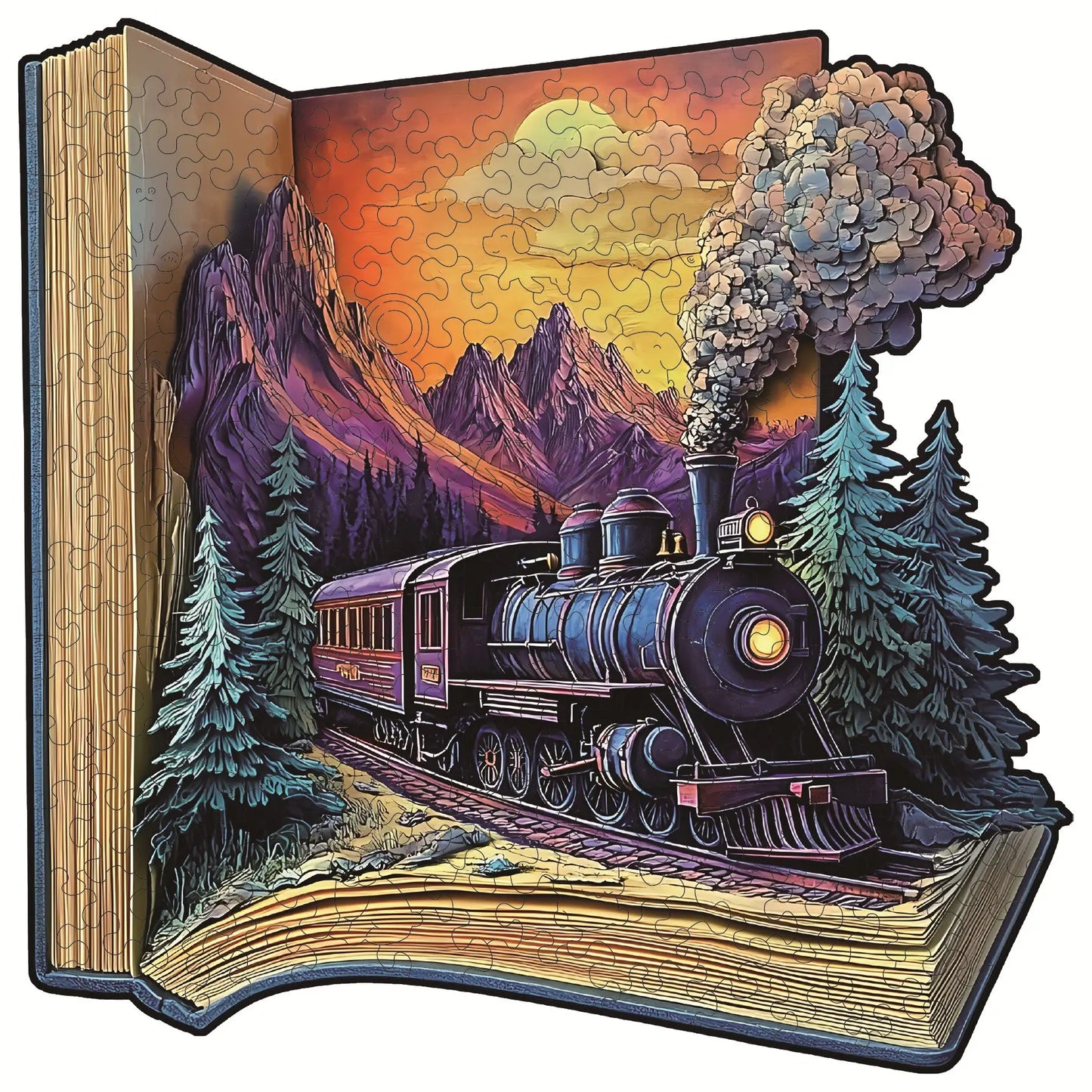 Train de montagne dans un livre