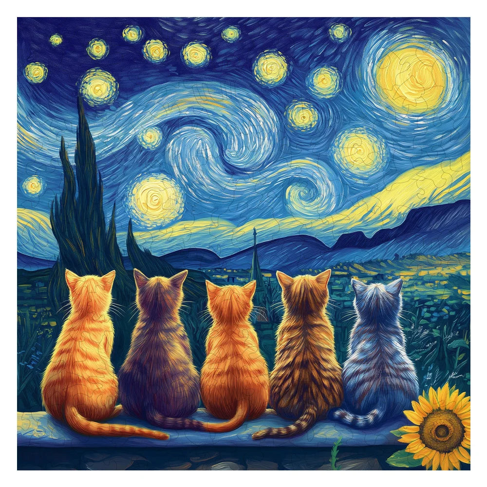 Chats sous la nuit étoilée