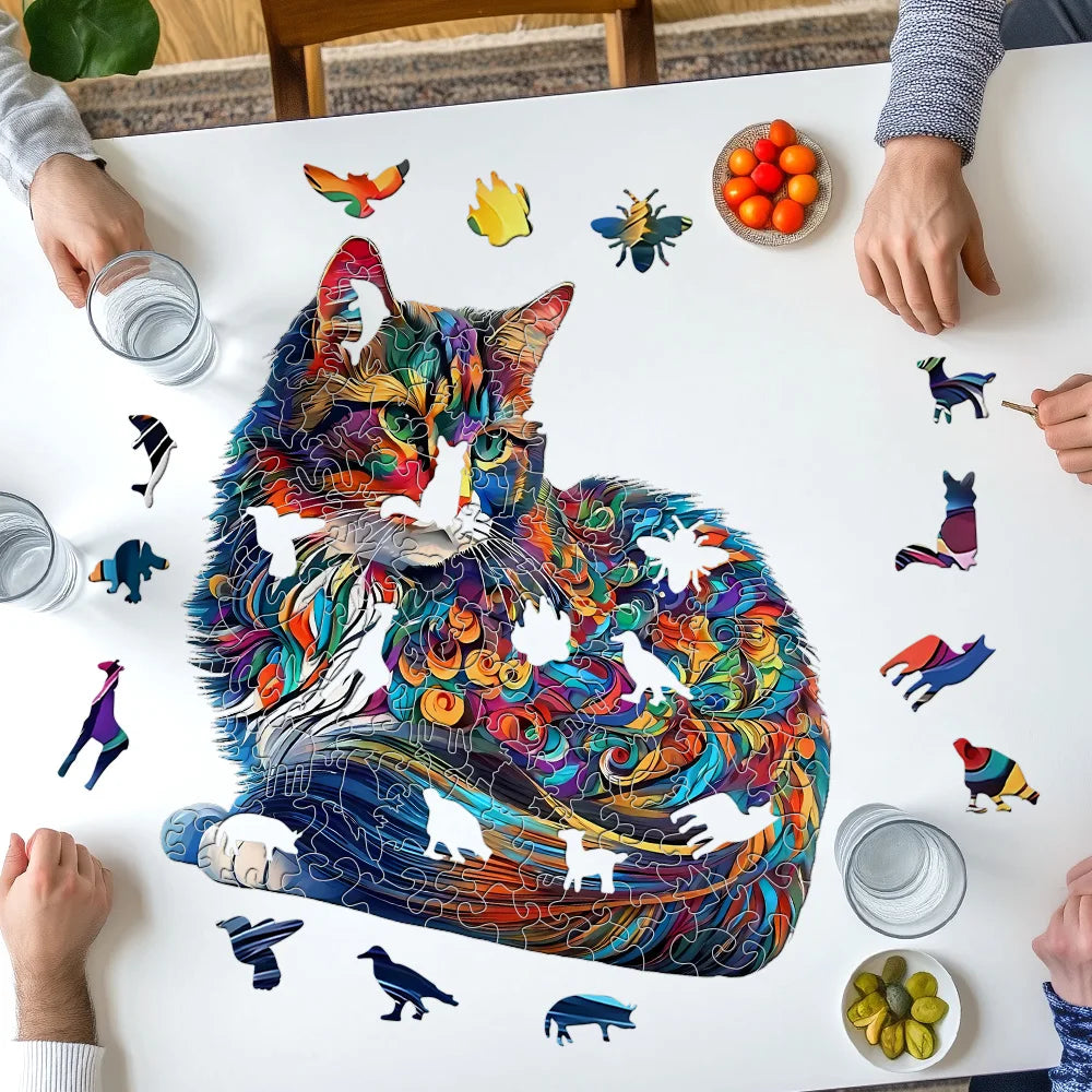 Chat coloré aux pièces en forme d'animaux